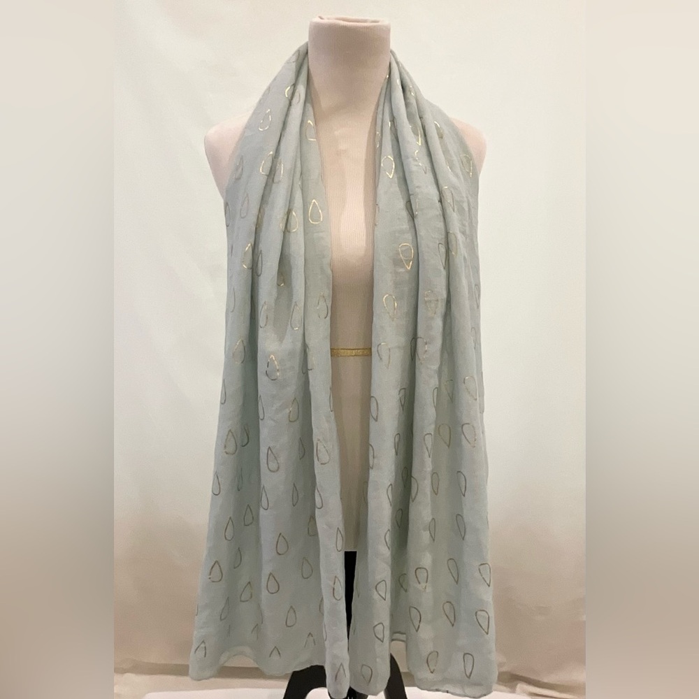 Light Teal Gold Foil Scarf Lightweight Shawl Wrap Metallic Polka Dot